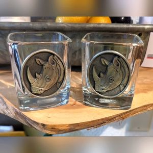 14oz. Bar style square glasses with Pewter Rhino